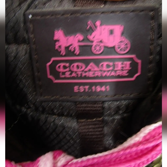 Coach Marian Signature Logo Khaki Rare Pink Trim Lace-Up Mid-Calf Snow Boot 9M - Picture 2 of 16